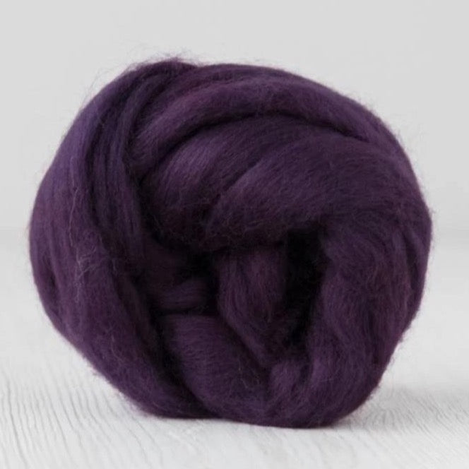 blackberry merino roving: solid colours by gram by dyeing house gallery at Wabi Sabi