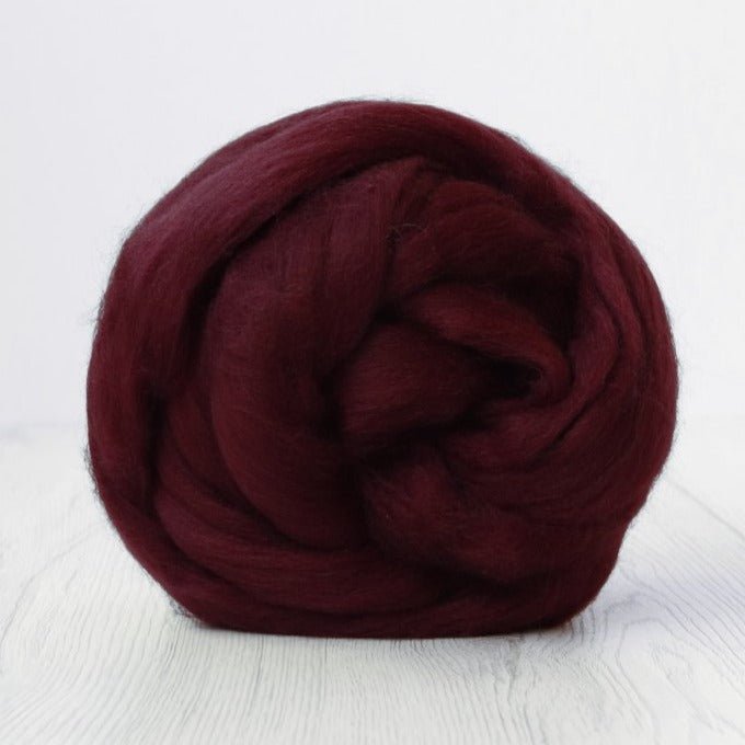 burgundy merino roving: solid colours by gram by dyeing house gallery at Wabi Sabi