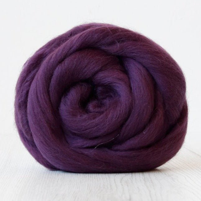 eggplant merino roving: solid colours by gram by dyeing house gallery at Wabi Sabi
