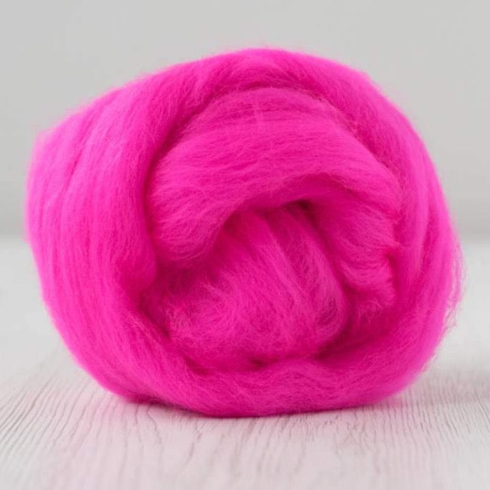 shocking pink merino roving: solid colours by gram by dyeing house gallery at Wabi Sabi