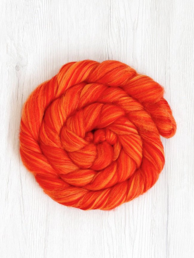 sicilian oranges merino silk roving by gram by dyeing house gallery at Wabi Sabi