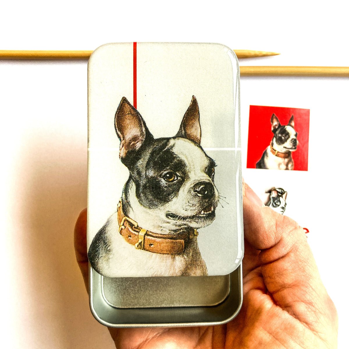 Notions Tins - boston terrier at Wabi Sabi